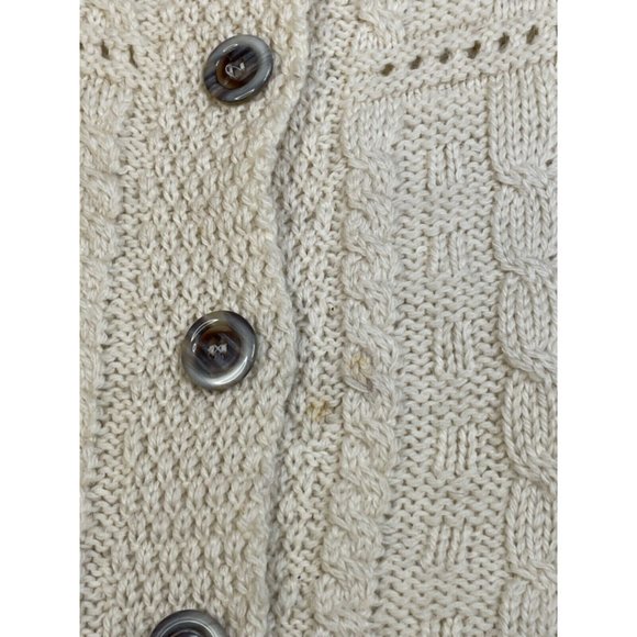 Inis Crafts Women L Irish Wool Cardigan Sweater Knit Beige Chunky Button Front - Picture 2 of 10